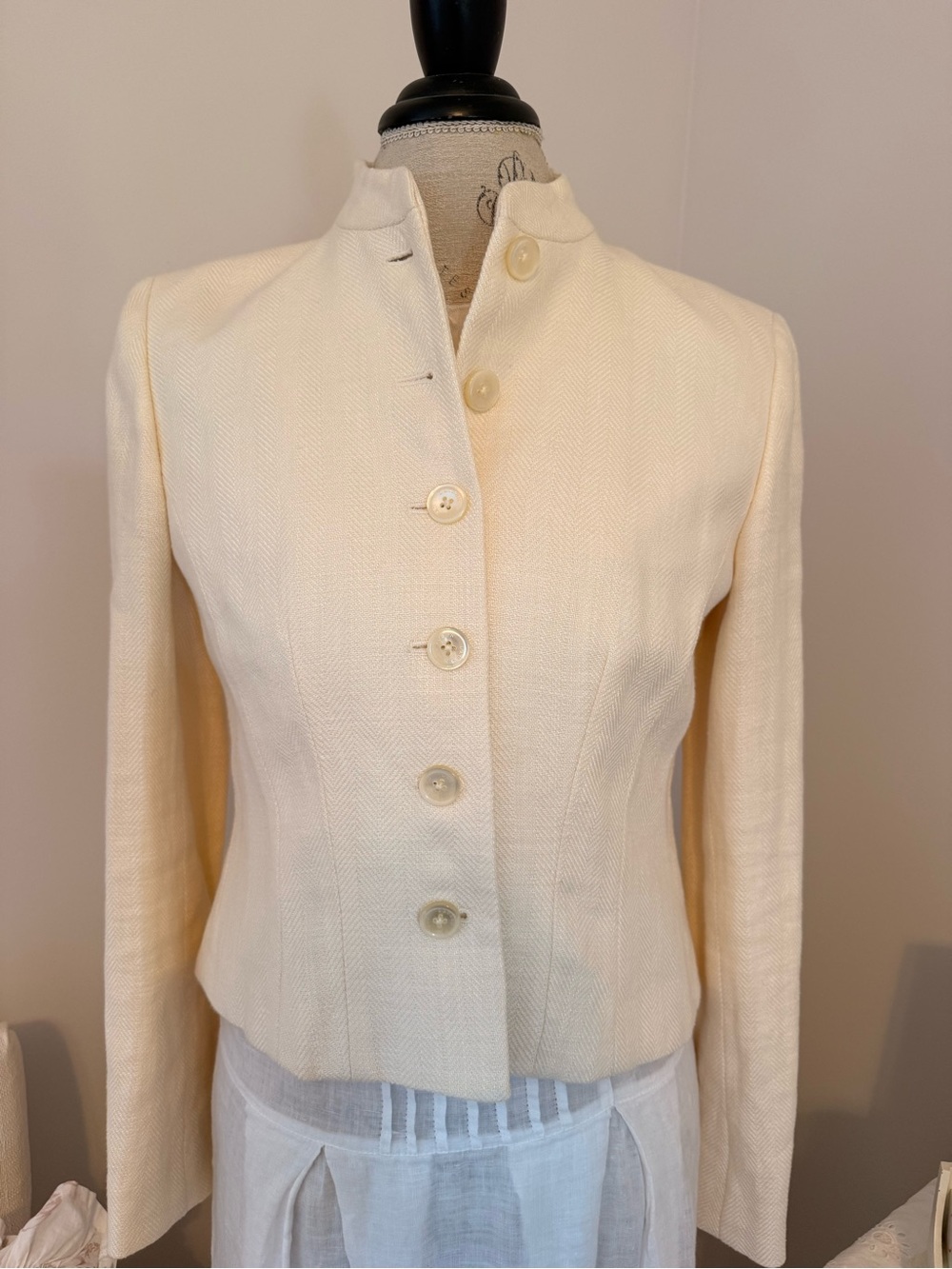 Ralph Lauren Ivory Stand-Collar Buttoned Jacket